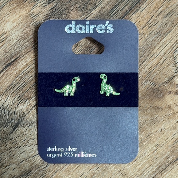 Claire's Sparkling Green Dinosaur sterling silver Earrings. NWT. - Picture 2 of 4